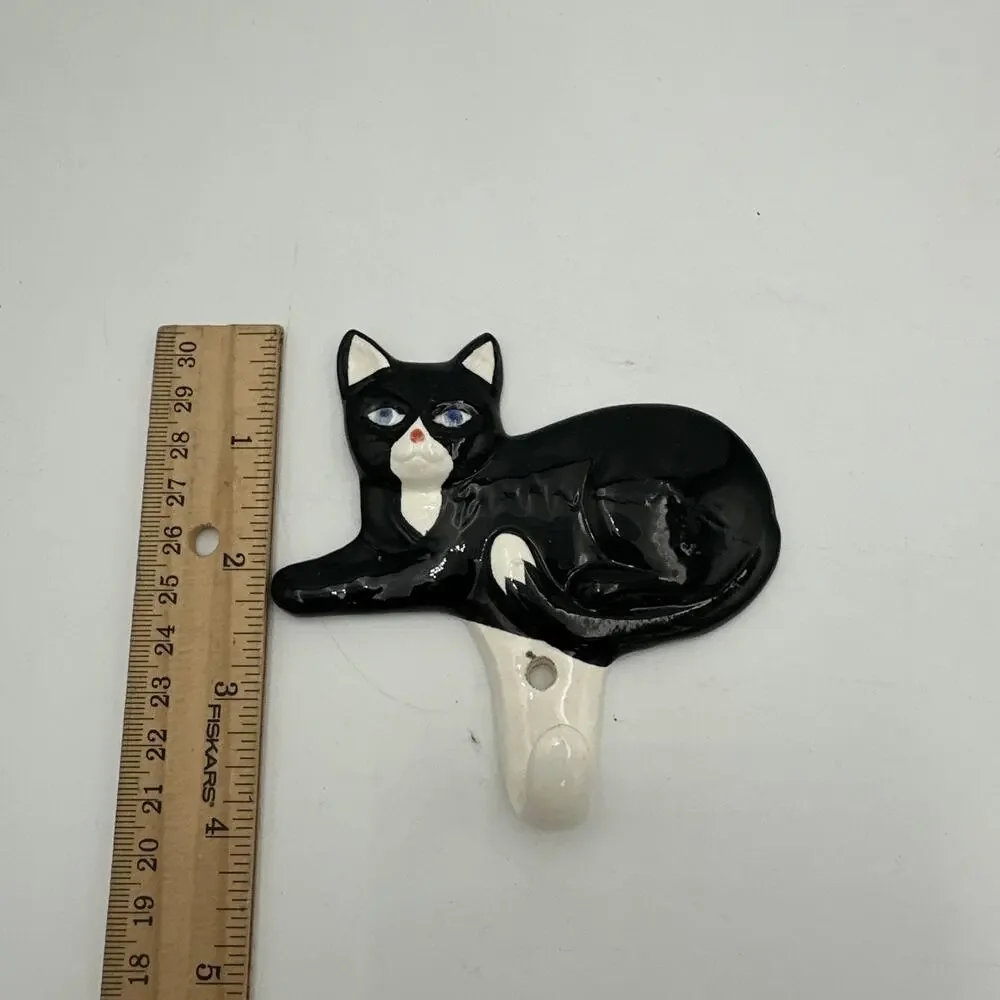 Set Of 3 Vintage Takahashi Ceramic Tuxedo Cats Wall Hooks Japan